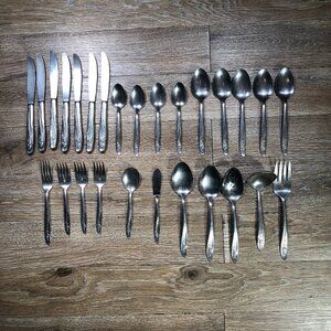 Oneida Custom Stainless Roseanne Rose Flatware 27 Pieces Vintage Utensils MCM